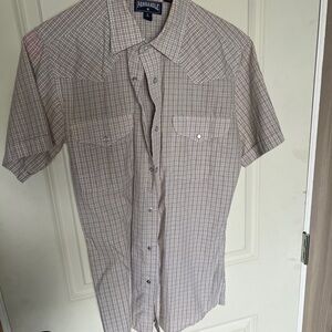 Panhandle Men's Plaid Button Down Shirt - Beige and Blue